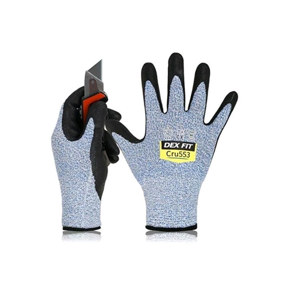 DEX FIT Cru553 Blue Level 5 Cut Resistant Gloves Size Large 3D Comfort HPPE